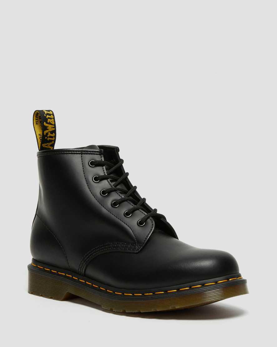 Dr Martens 101 Yellow Stitch Smooth Deri Erkek Bilek Boy Bot Siyah Türkiye | 60572-QYAM