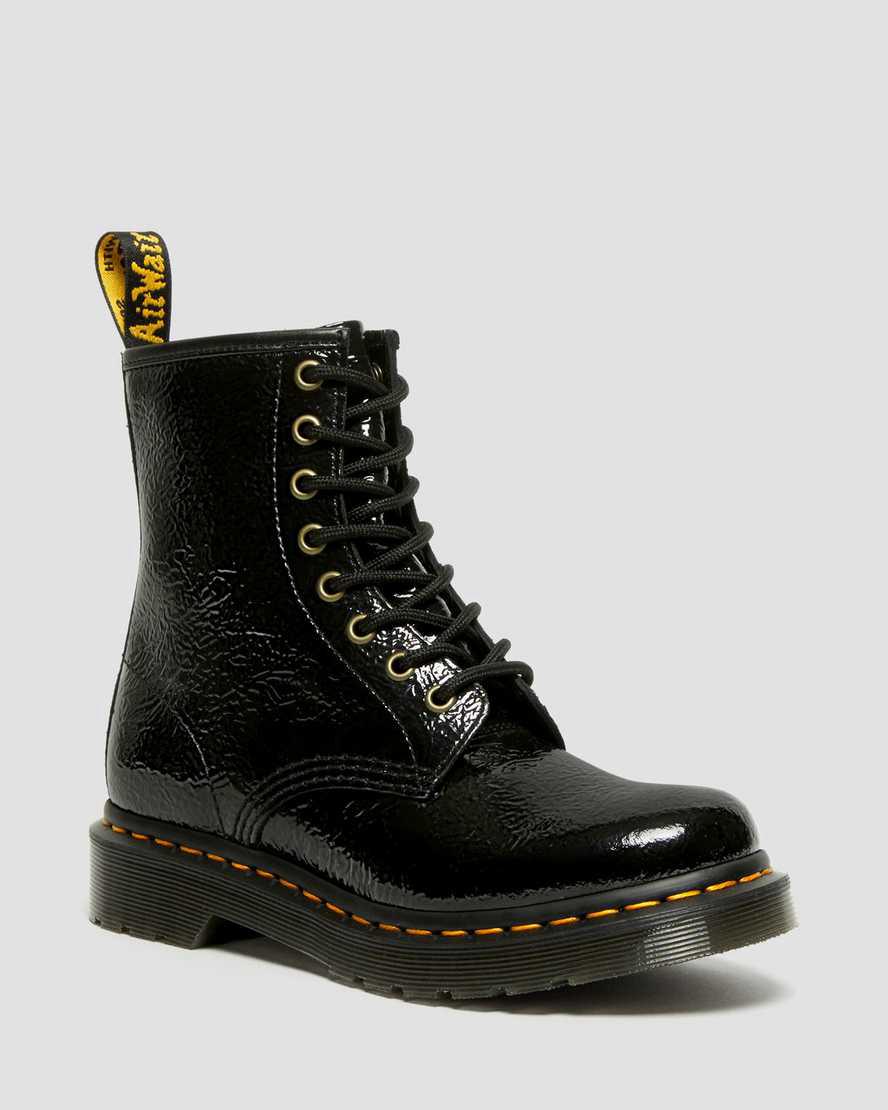 Dr Martens 1460 Distressed Rugan Deri Kadın Bağcıklı Bot Siyah Türkiye | 28694-OUFL