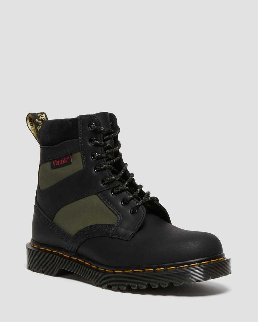 Dr Martens 1460 Made in England Yastıklı Panel Erkek Bağcıklı Bot Black/Olive Dockyard / Ventile / Eh Türkiye | 75629-ADJQ
