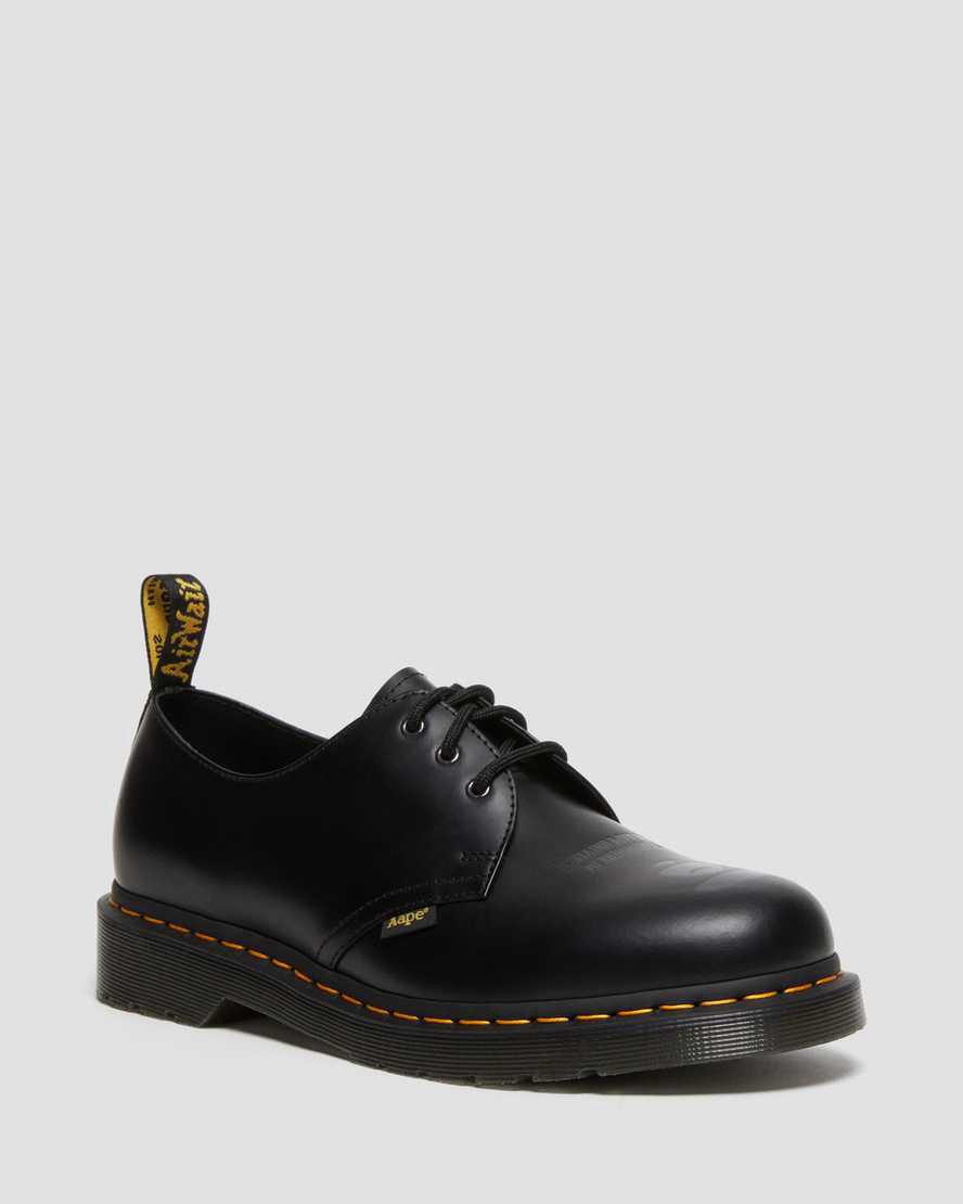 Dr Martens 1461 AAPE Smooth Deri Kadın Oxford Ayakkabı Siyah Türkiye | 45026-TMWV