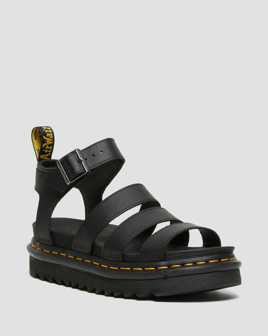 Dr Martens Blaire Hydro Deri Askılı Kadın Platform Sandalet Siyah Türkiye | 16823-IJNB
