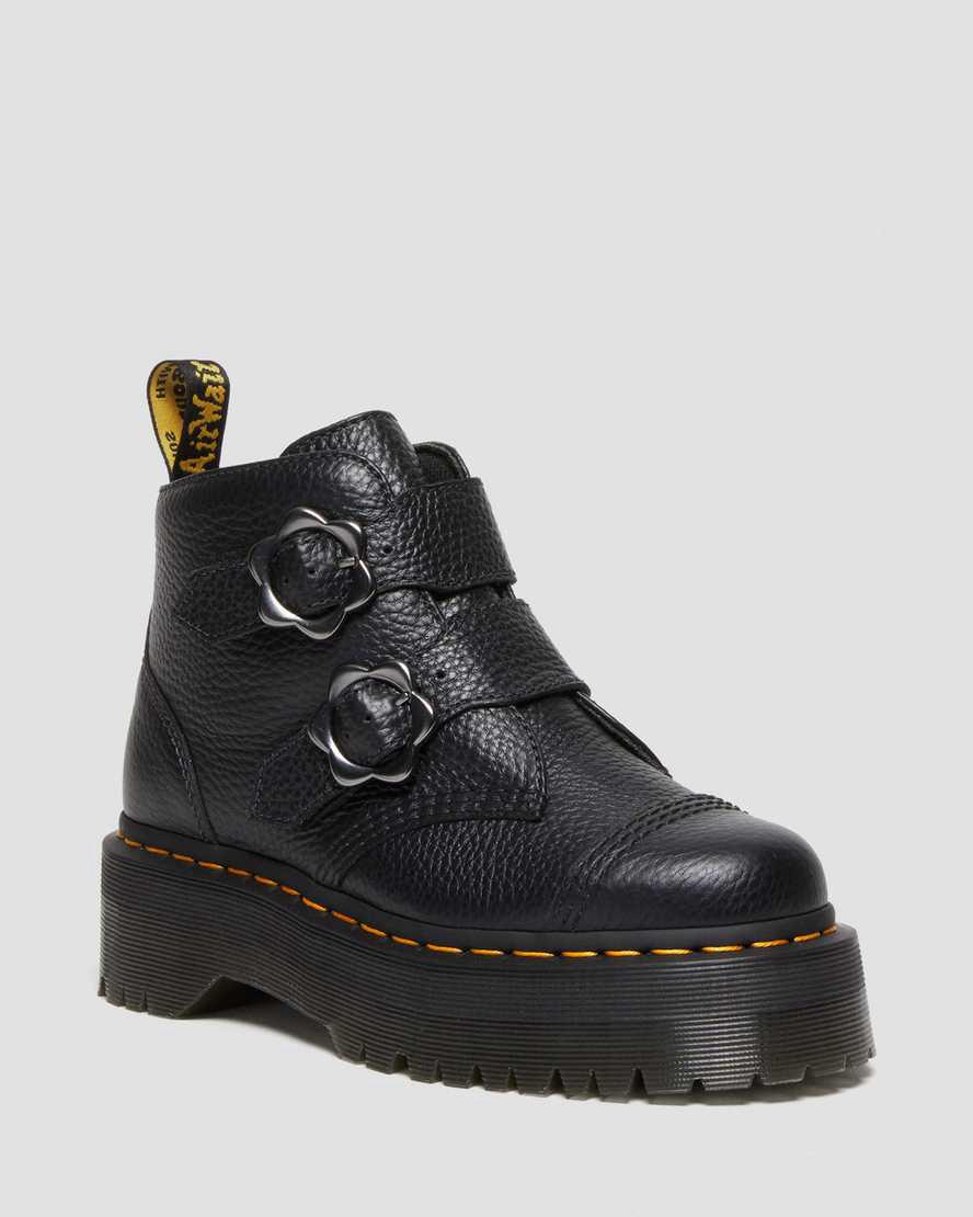 Dr Martens Devon Flower Tokalı Deri Kadın Kalın Taban Bot Siyah Türkiye | 68054-GBPC