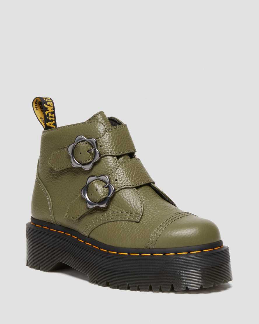 Dr Martens Devon Flower Tokalı Deri Kadın Kalın Taban Bot Haki Yeşil Türkiye | 90123-LEMY