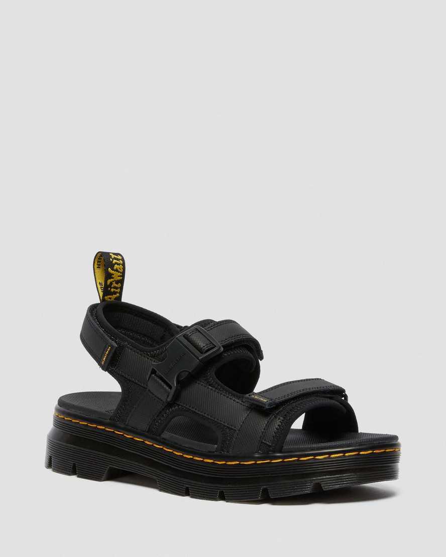 Dr Martens Forster Webbing Erkek Sandalet Siyah Türkiye | 36790-QIFX