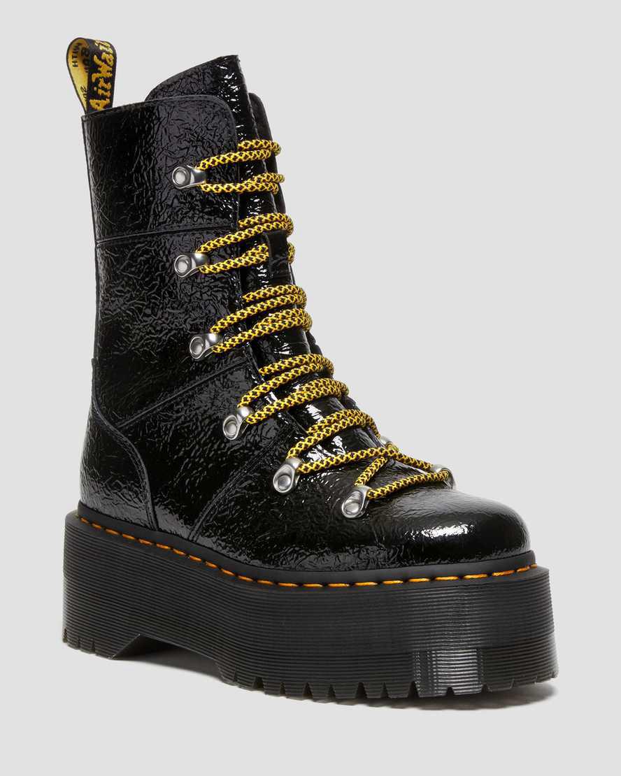 Dr Martens Ghilana Max Distressed Rugan Deri Kadın Kalın Taban Bot Siyah Türkiye | 60482-WVRP