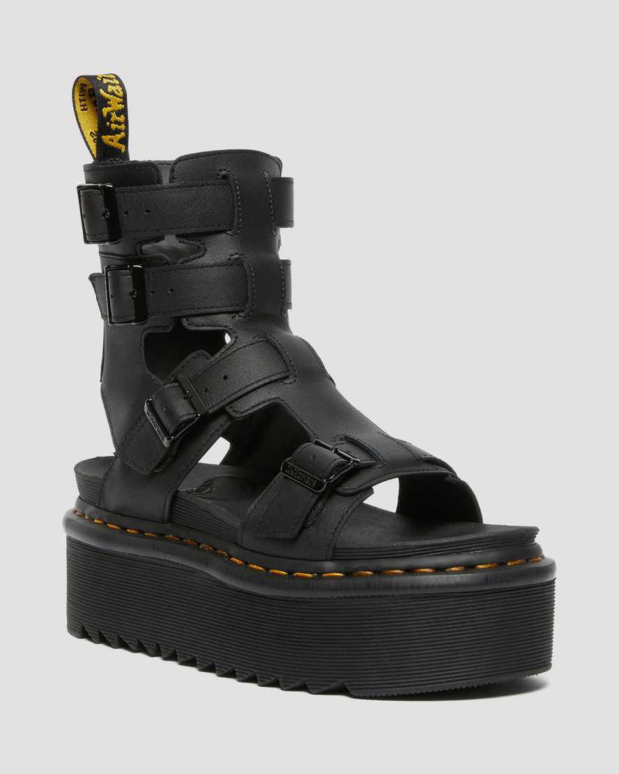 Dr Martens Giavanna Deri Gladiator Kadın Platform Sandalet Siyah Türkiye | 74623-VFGR