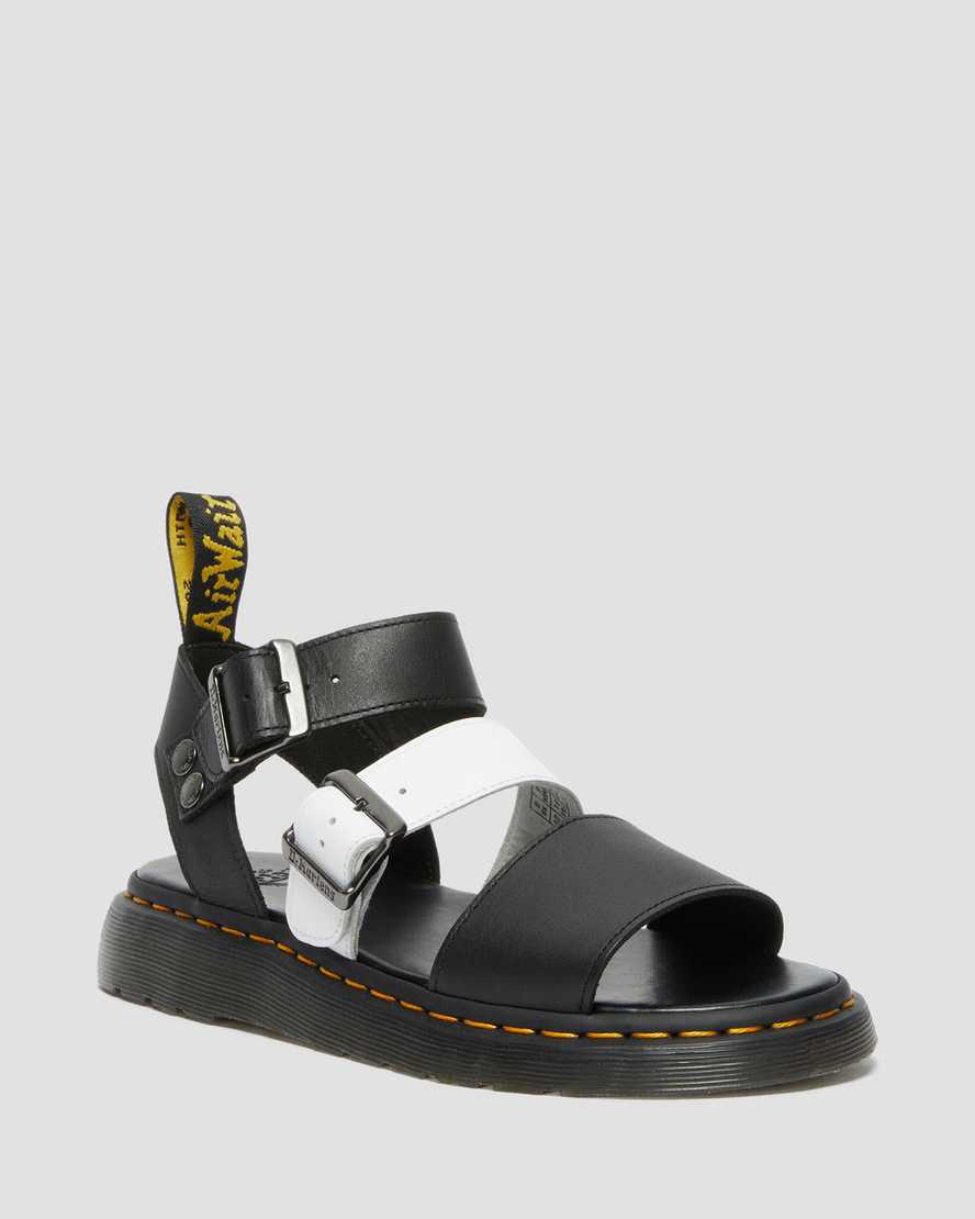 Dr Martens Gryphon Contrast Deri Askılı Erkek Sandalet Siyah Beyaz Türkiye | 12834-NSLI