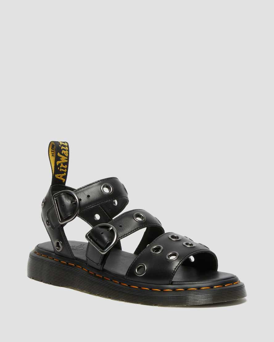 Dr Martens Gryphon Hardware Brando Deri Kadın Gladyatör Sandalet Siyah Türkiye | 15639-KGYI