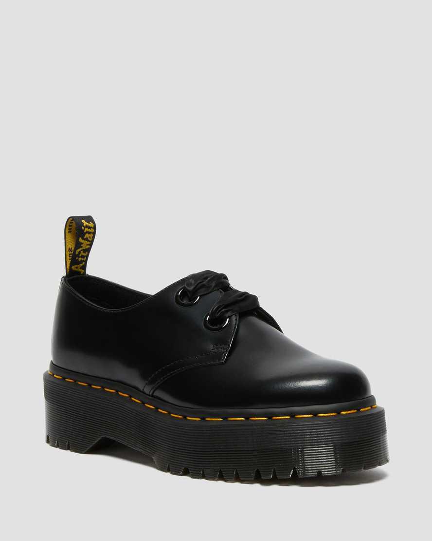 Dr Martens Holly Deri Platform Kadın Oxford Ayakkabı Siyah Türkiye | 26837-KQDF