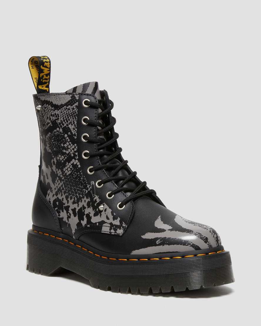 Dr Martens Jadon Boot Animal Clash Deri Kadın Kalın Taban Bot Black/Grey Backhand Türkiye | 93820-WSXJ