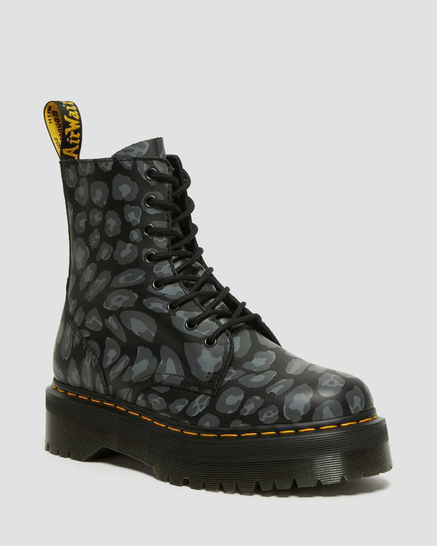Dr Martens Jadon Boot Leopard Print Kadın Kalın Taban Bot Siyah Türkiye | 25840-ALRQ