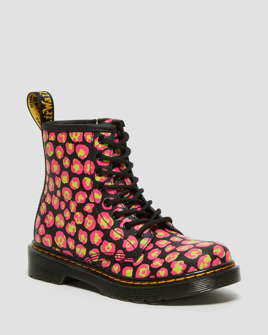 Dr Martens Junior 1460 Leopard Hydro Deri Çocuk Bağcıklı Bot Black/Pink Türkiye | 07681-VKWB
