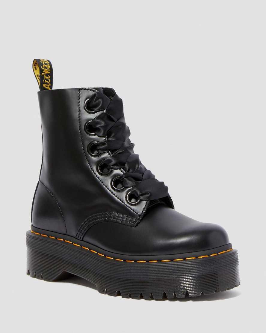 Dr Martens Molly Deri Platform Kadın Bilek Boy Bot Siyah Türkiye | 21539-YUSK
