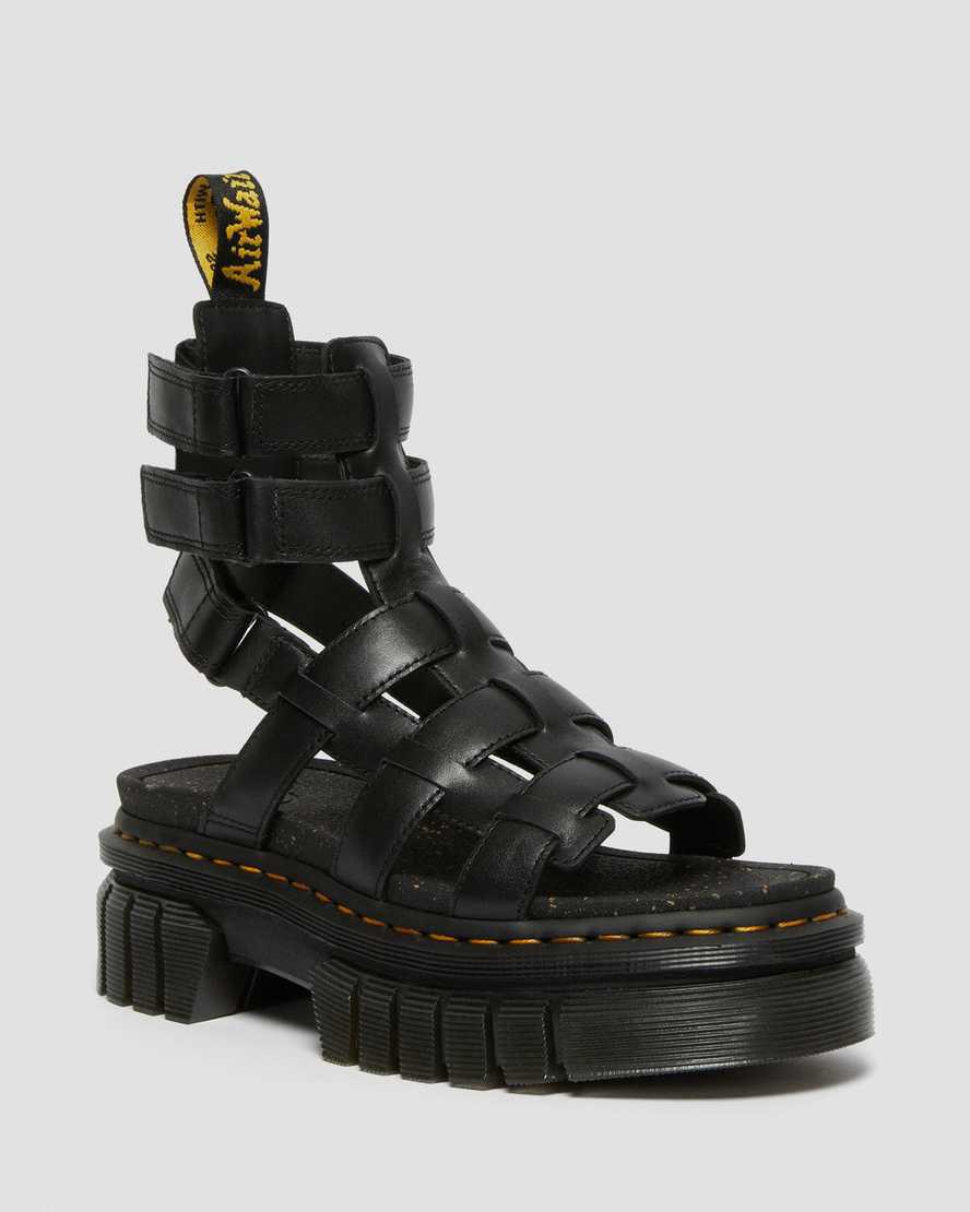Dr Martens Ricki Nappa Lux Deri Platform Kadın Gladyatör Sandalet Siyah Türkiye | 30791-GBTI