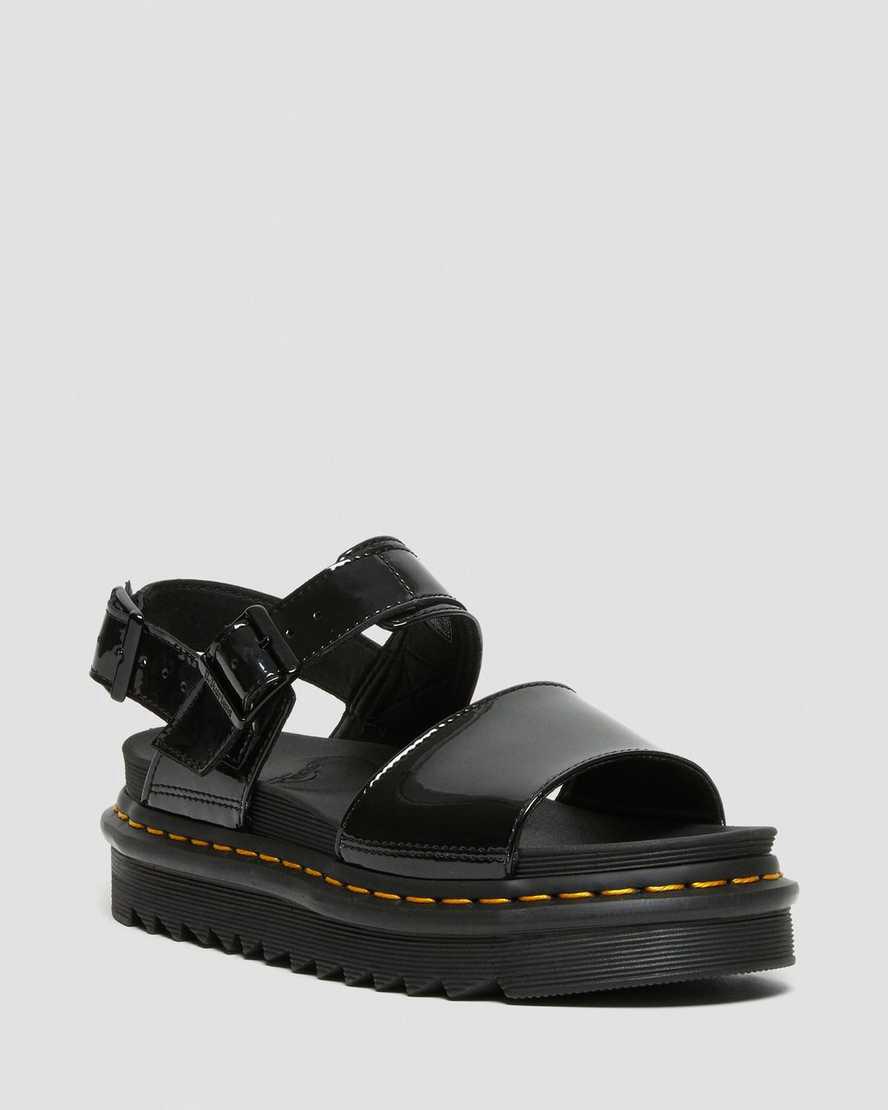 Dr Martens Voss Rugan Deri Askılı Kadın Platform Sandalet Siyah Türkiye | 52104-BZAR