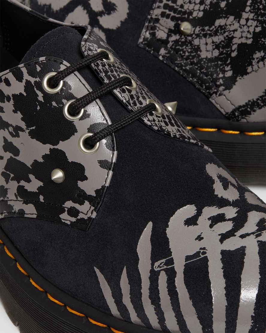 Dr Martens 1461 Animal Clash Deri & Süet Platform Erkek Oxford Ayakkabı Black/Grey Backhand  Türkiye |  07146-FIUZ
