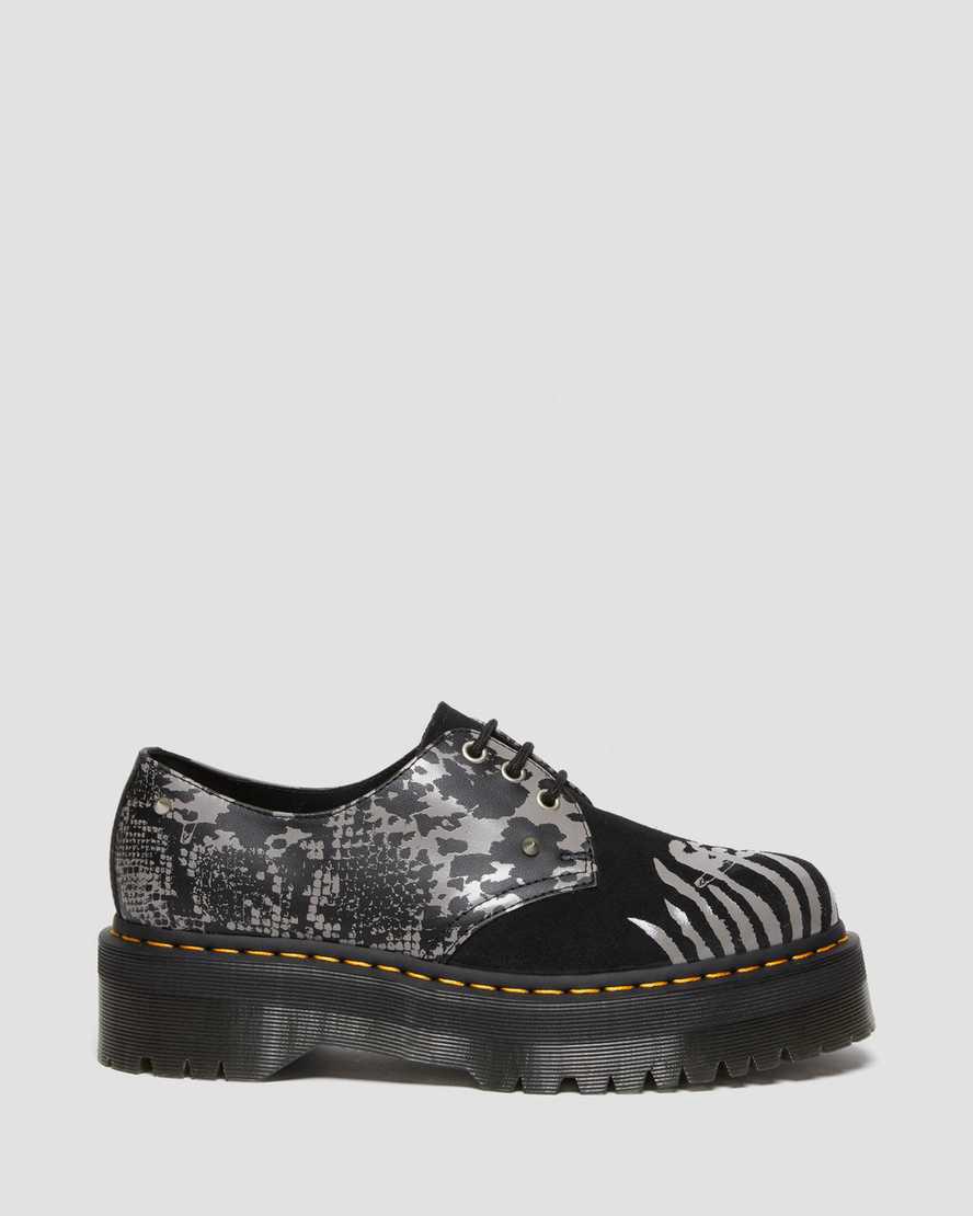 Dr Martens 1461 Animal Clash Deri & Süet Platform Erkek Oxford Ayakkabı Black/Grey Backhand  Türkiye |  07146-FIUZ