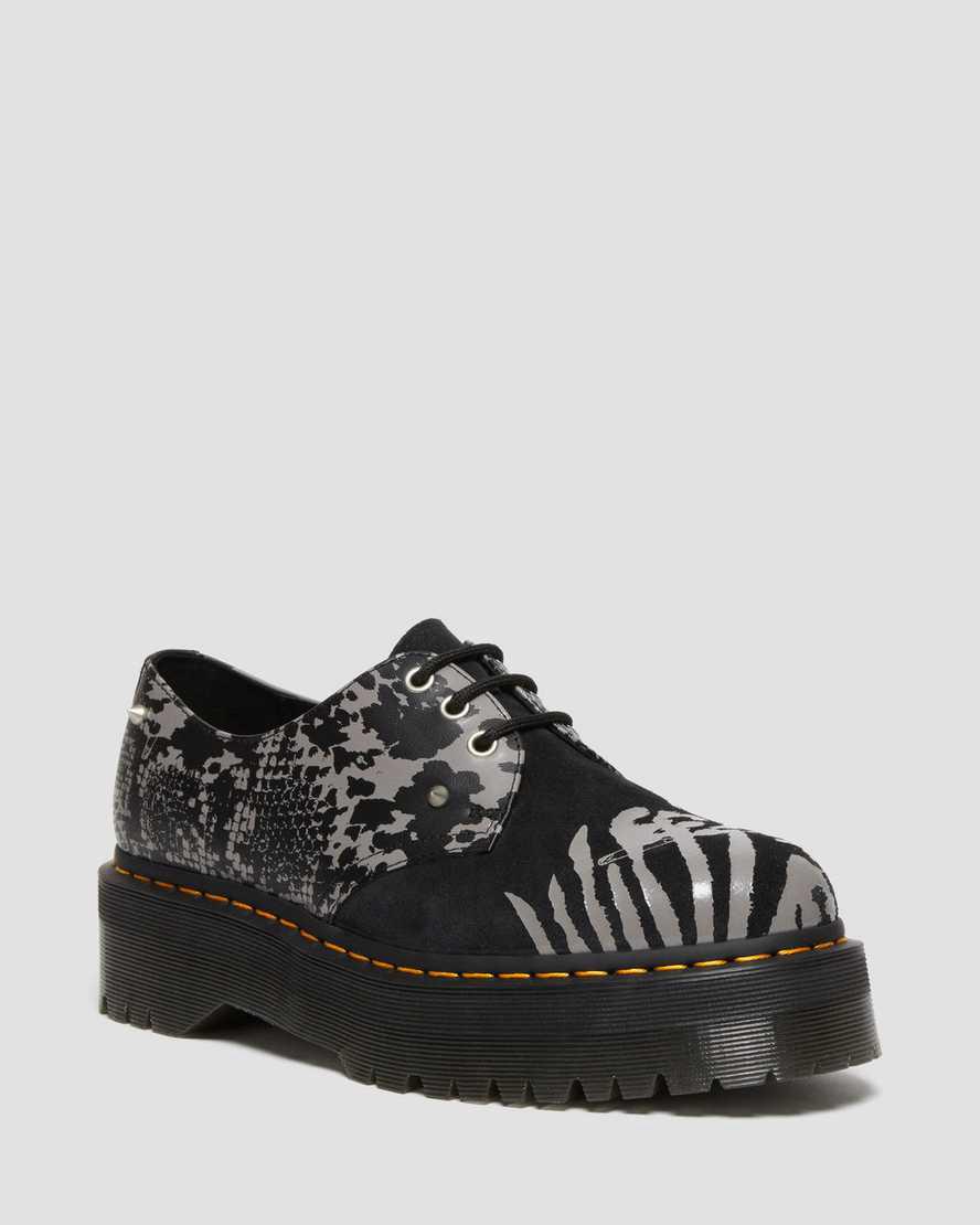 Dr Martens 1461 Animal Clash Deri & Süet Platform Erkek Oxford Ayakkabı Black/Grey Backhand  Türkiye |  07146-FIUZ