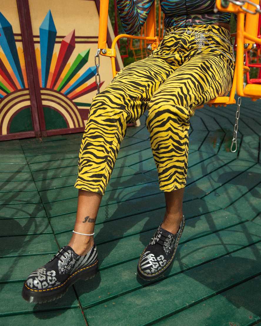 Dr Martens 1461 Animal Clash Deri & Süet Kadın Platform Ayakkabı Black/Grey Backhand  Türkiye |  34870-ITKD