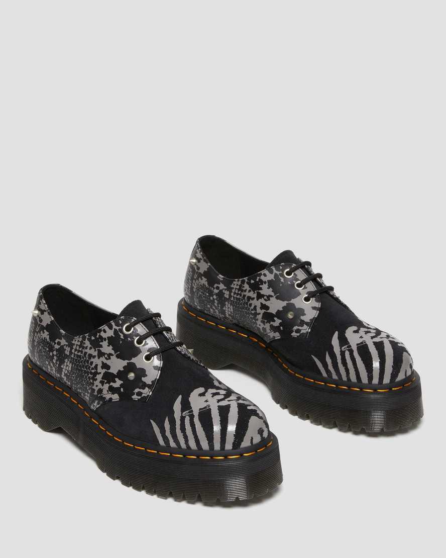 Dr Martens 1461 Animal Clash Deri & Süet Kadın Platform Ayakkabı Black/Grey Backhand  Türkiye |  34870-ITKD
