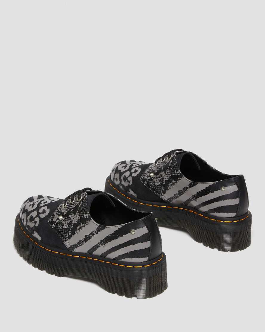 Dr Martens 1461 Animal Clash Deri & Süet Kadın Platform Ayakkabı Black/Grey Backhand  Türkiye |  34870-ITKD