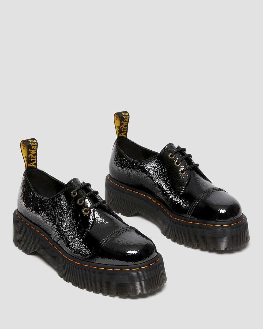 Dr Martens 1461 Distressed Rugan Deri Platform Kadın Oxford Ayakkabı Siyah  Türkiye |  69432-DJVH