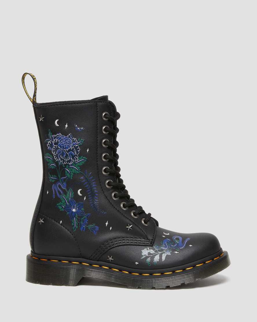 Dr Martens 1490 Mystic Floral Deri Mid Cut-Calf Kadın Originals Boots Siyah  Türkiye |  24591-JXKD