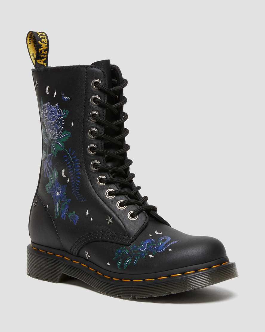 Dr Martens 1490 Mystic Floral Deri Mid Cut-Calf Kadın Originals Boots Siyah  Türkiye |  24591-JXKD