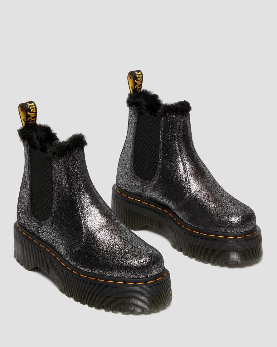 Dr Martens 2976 Faux Fur-Astar Metallic Platform Chelsea Kadın Kışlık Botlar Siyah  Türkiye |  93410-KPDN