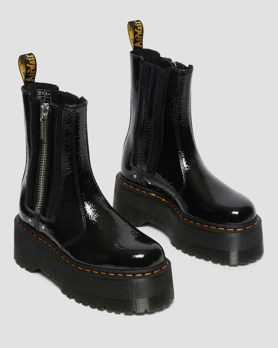 Dr Martens 2976 Max Distressed Rugan Platform Kadın Chelsea Bot Siyah  Türkiye |  93127-OBQW