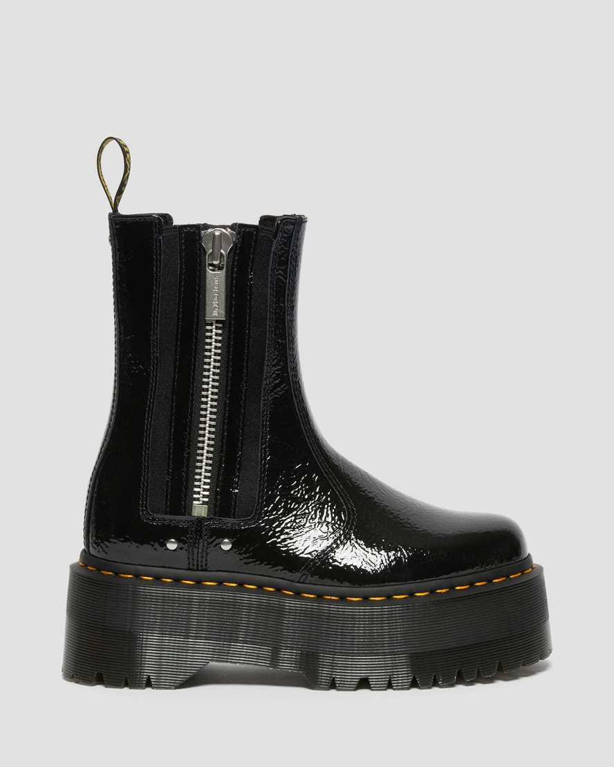 Dr Martens 2976 Max Distressed Rugan Platform Kadın Chelsea Bot Siyah  Türkiye |  93127-OBQW