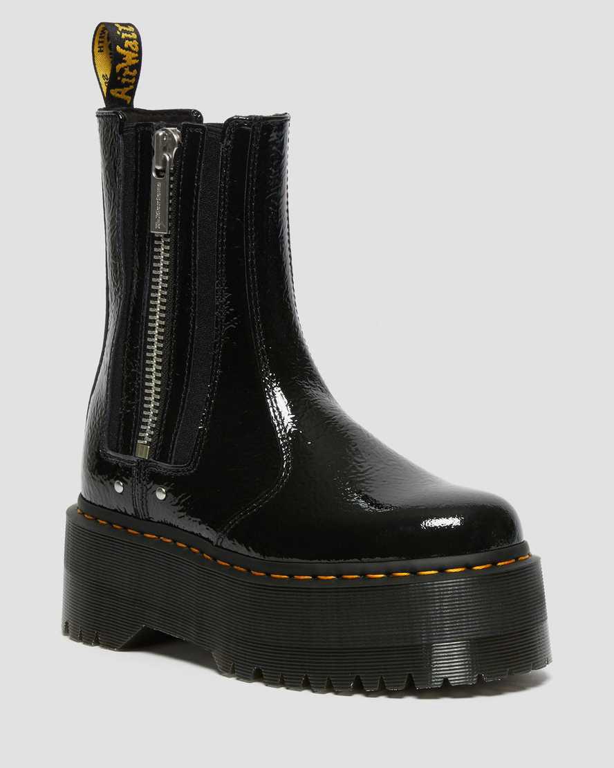Dr Martens 2976 Max Distressed Rugan Platform Kadın Chelsea Bot Siyah  Türkiye |  93127-OBQW