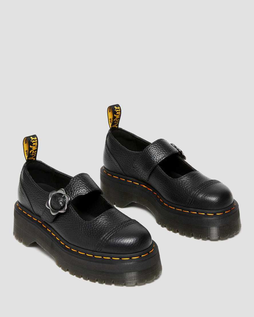 Dr Martens Addina Flower Tokalı Deri Platform Kadın Mary Jane Ayakkabı Siyah  Türkiye |  41895-HGQY