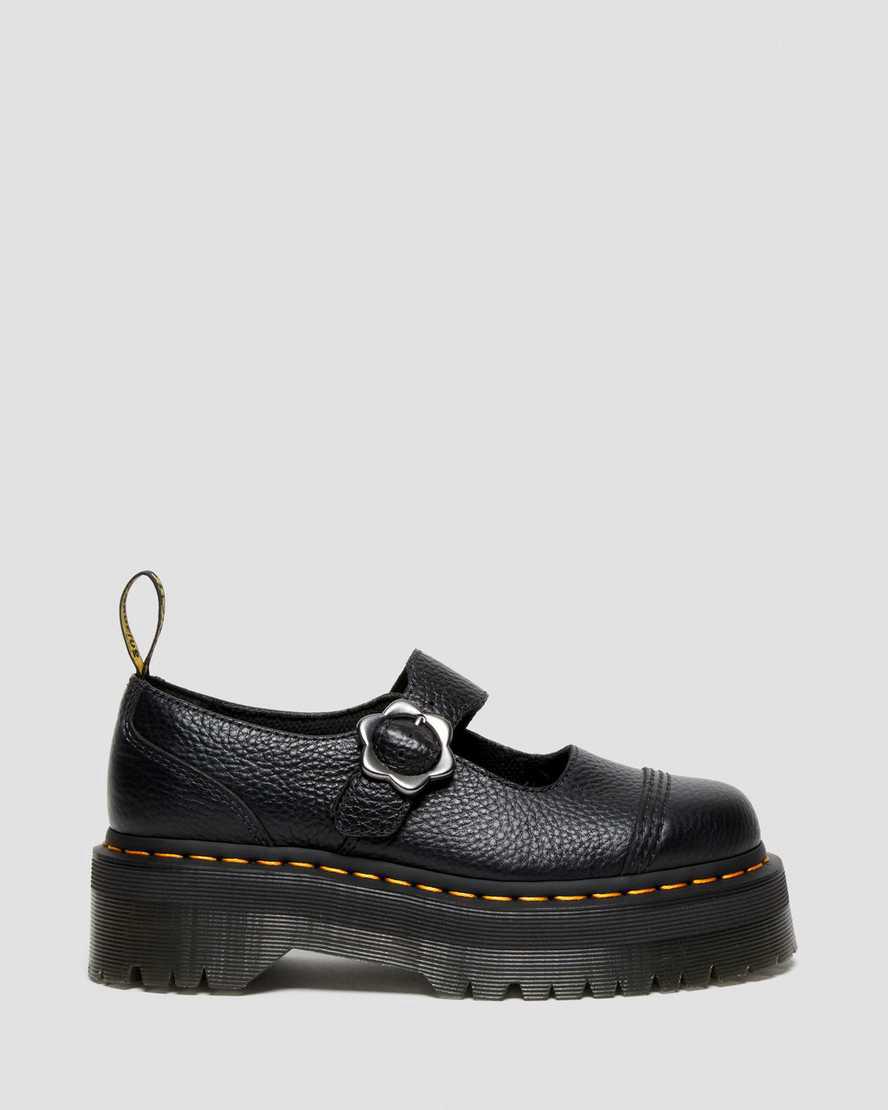 Dr Martens Addina Flower Tokalı Deri Platform Kadın Mary Jane Ayakkabı Siyah  Türkiye |  41895-HGQY