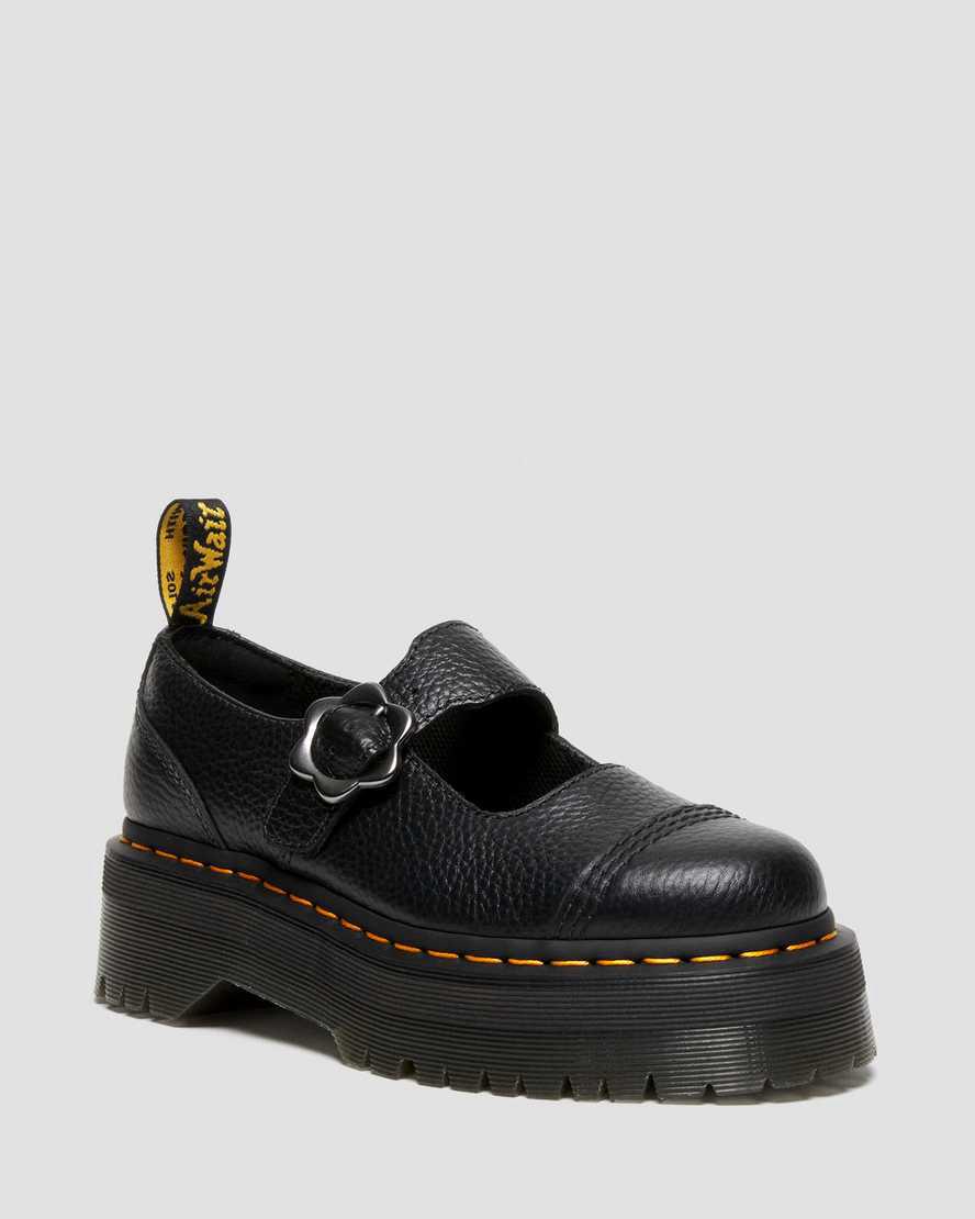 Dr Martens Addina Flower Tokalı Deri Platform Kadın Mary Jane Ayakkabı Siyah  Türkiye |  41895-HGQY