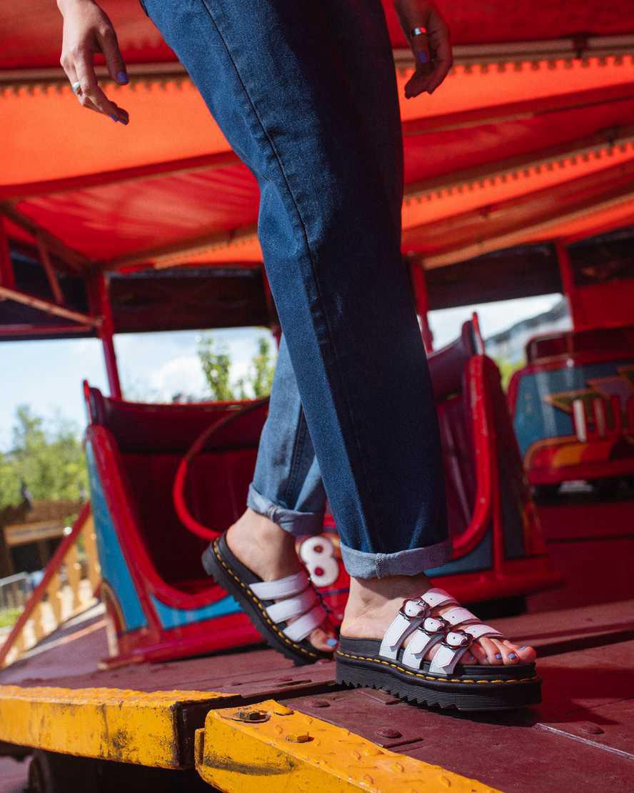 Dr Martens Blaire Flower Tokalı Deri Terlik Kadın Platform Sandalet Beyaz  Türkiye |  17250-LPAO