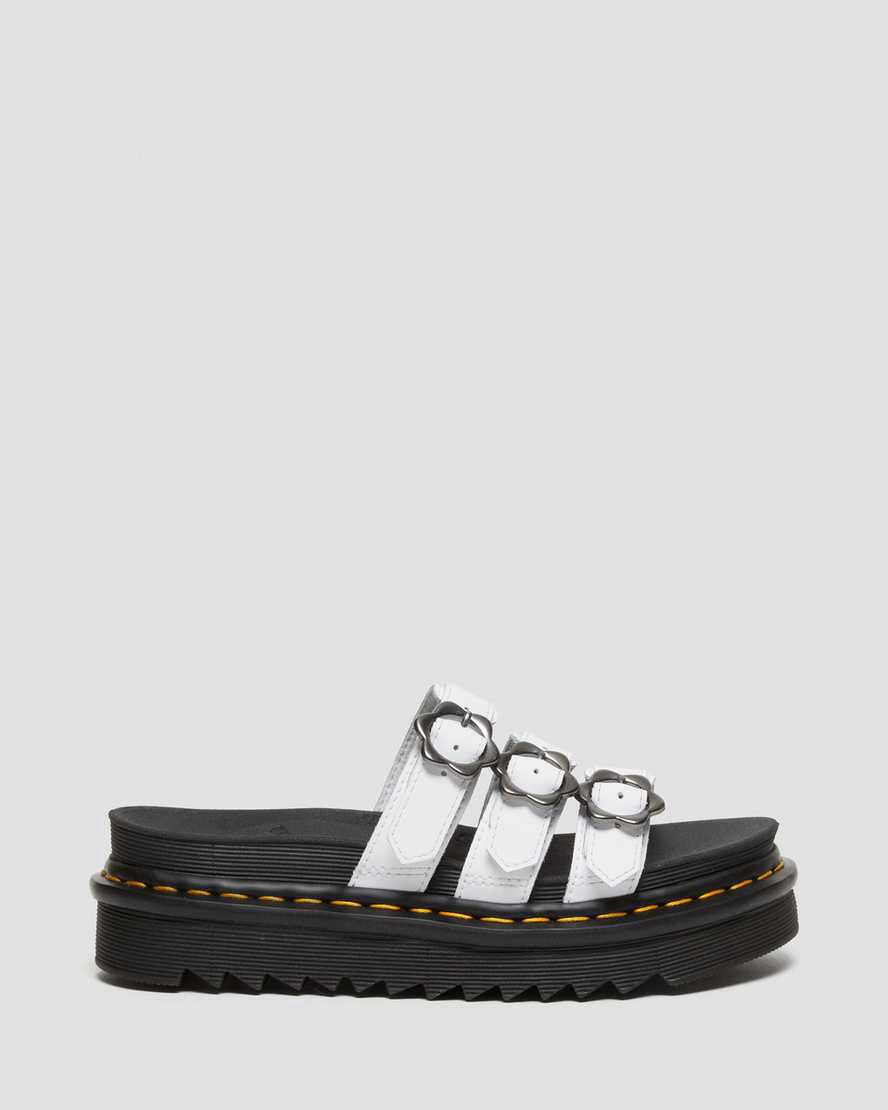 Dr Martens Blaire Flower Tokalı Deri Terlik Kadın Platform Sandalet Beyaz  Türkiye |  17250-LPAO