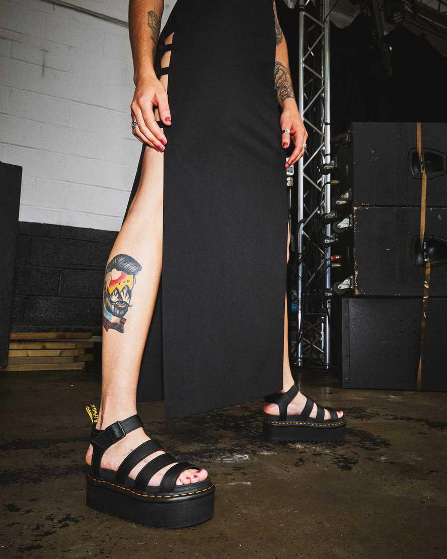 Dr Martens Blaire Hydro Deri Askılı Kadın Platform Sandalet Siyah  Türkiye |  04671-QPTX