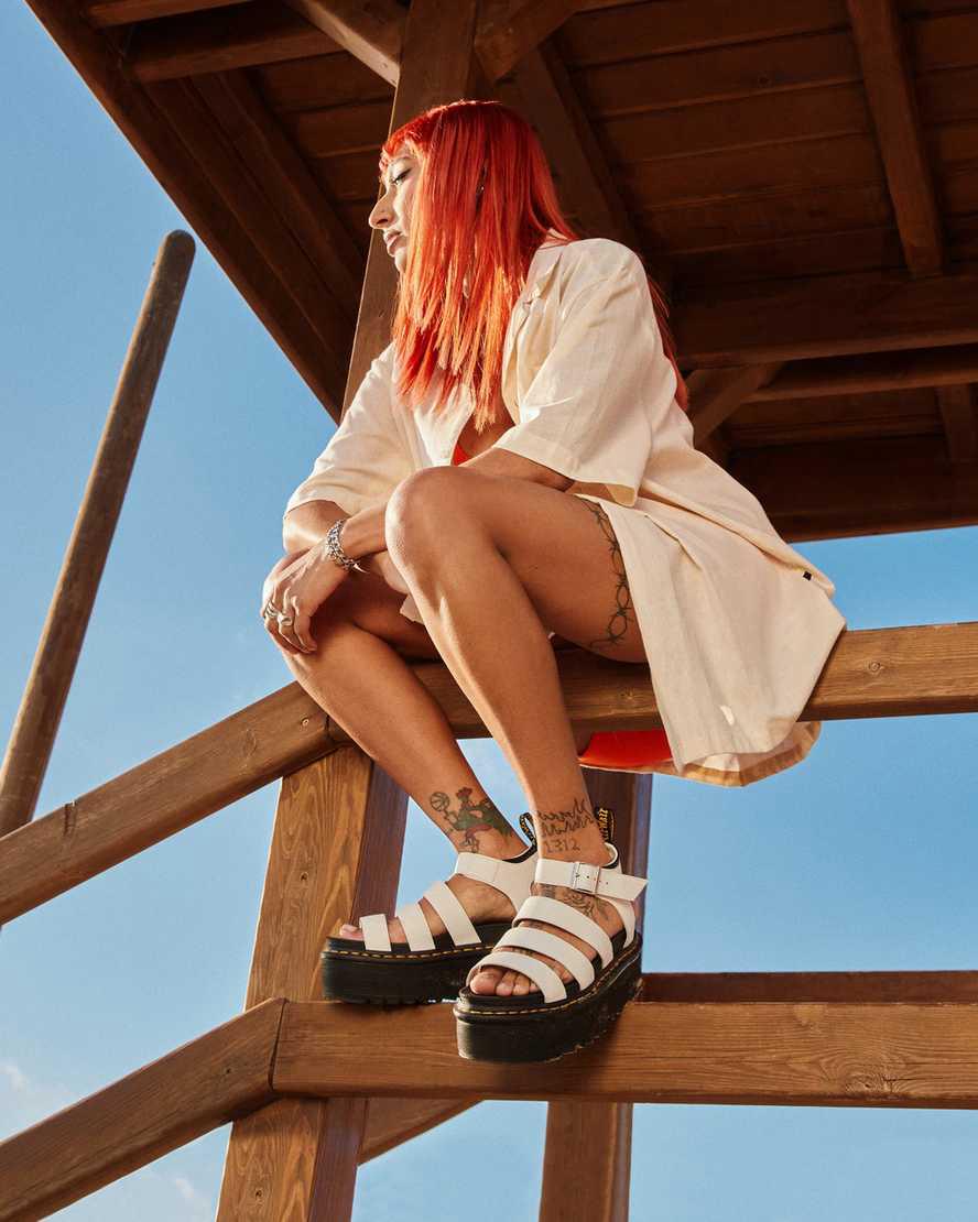 Dr Martens Blaire Hydro Deri Askılı Kadın Platform Sandalet Beyaz  Türkiye |  25780-NUSL