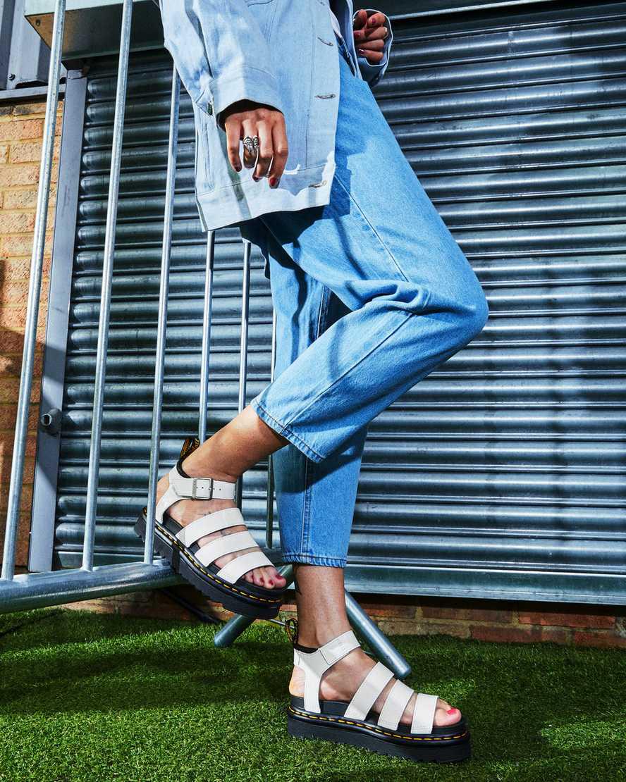 Dr Martens Blaire Rugan Deri Askılı Kadın Platform Sandalet Beyaz  Türkiye |  62508-BGQM