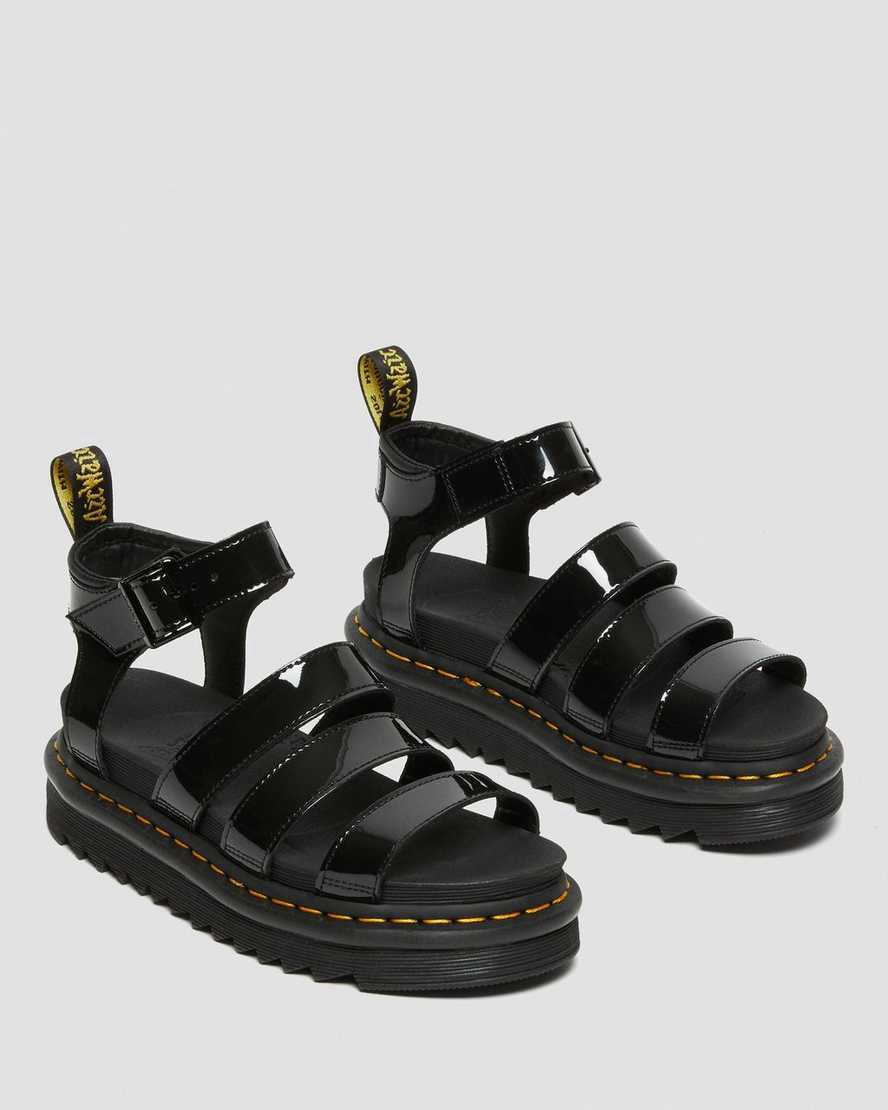 Dr Martens Blaire Rugan Deri Askılı Kadın Gladyatör Sandalet Siyah  Türkiye |  85032-TAVO