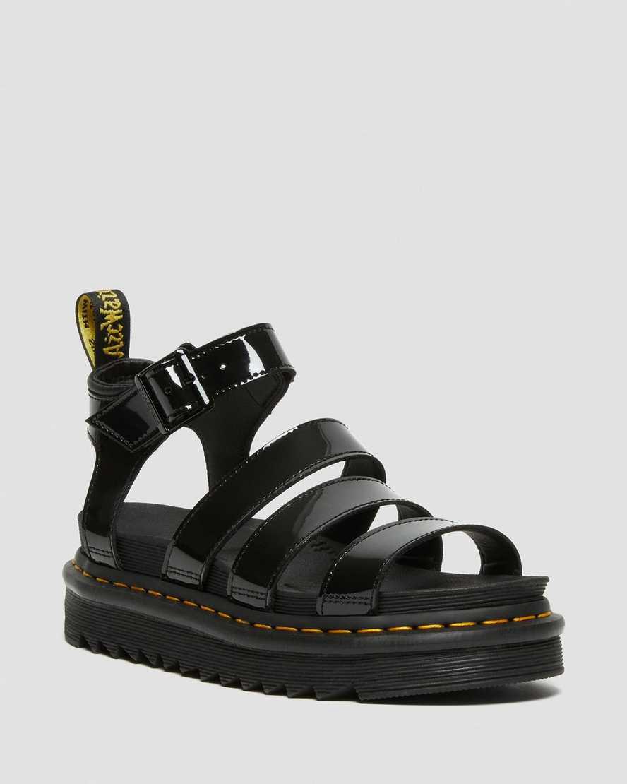 Dr Martens Blaire Rugan Deri Askılı Kadın Gladyatör Sandalet Siyah  Türkiye |  85032-TAVO