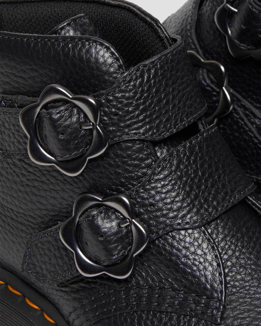 Dr Martens Devon Flower Tokalı Deri Kadın Kalın Taban Bot Siyah  Türkiye |  68054-GBPC