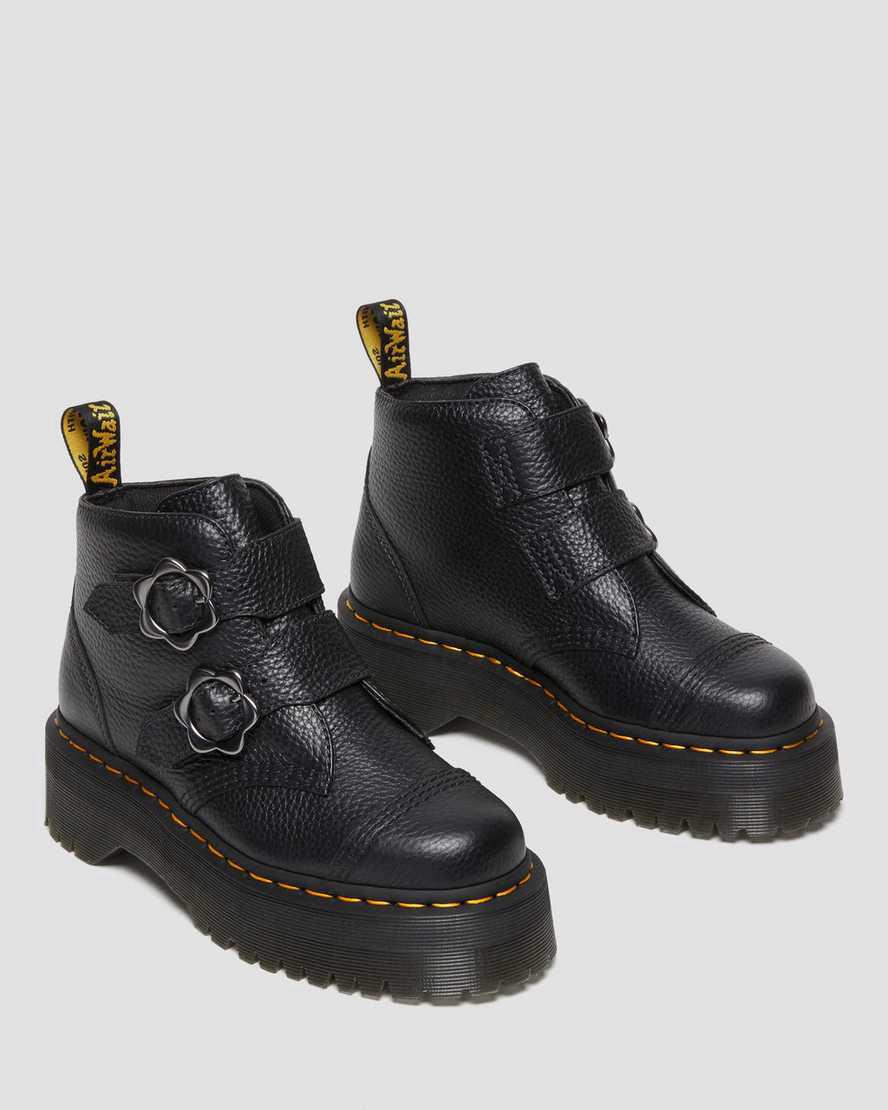 Dr Martens Devon Flower Tokalı Deri Kadın Kalın Taban Bot Siyah  Türkiye |  68054-GBPC