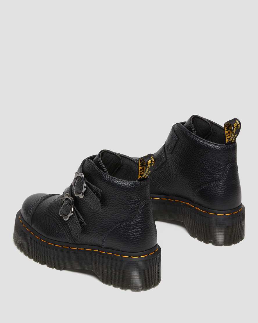 Dr Martens Devon Flower Tokalı Deri Kadın Kalın Taban Bot Siyah  Türkiye |  68054-GBPC