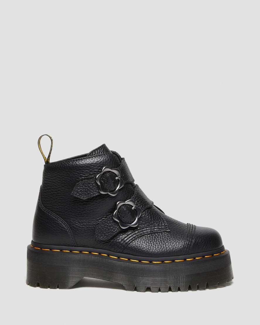 Dr Martens Devon Flower Tokalı Deri Kadın Kalın Taban Bot Siyah  Türkiye |  68054-GBPC