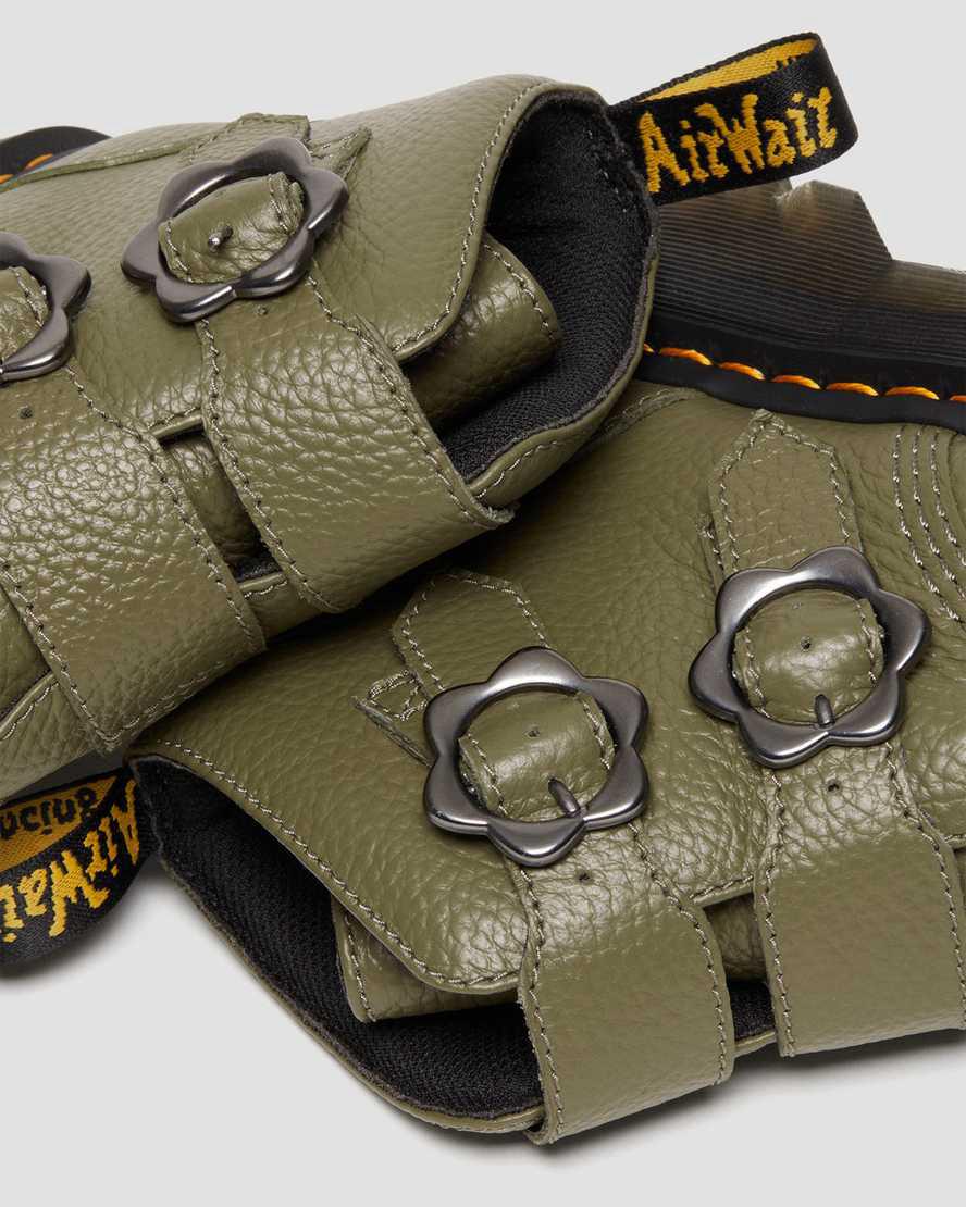 Dr Martens Devon Flower Tokalı Deri Kadın Kalın Taban Bot Haki Yeşil  Türkiye |  90123-LEMY