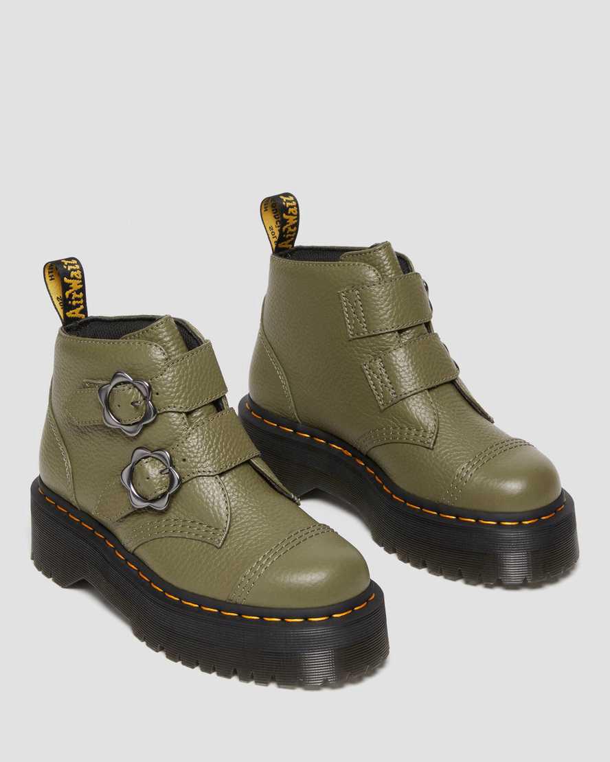 Dr Martens Devon Flower Tokalı Deri Kadın Kalın Taban Bot Haki Yeşil  Türkiye |  90123-LEMY