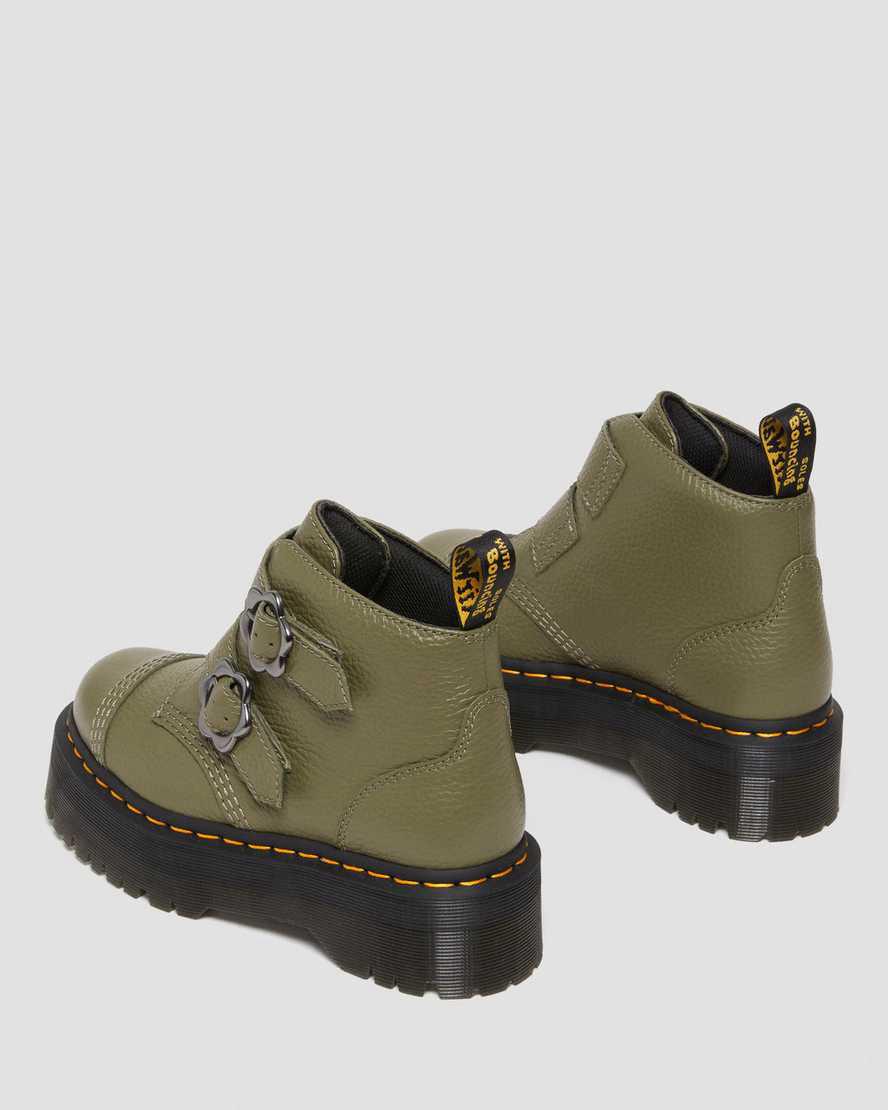 Dr Martens Devon Flower Tokalı Deri Kadın Kalın Taban Bot Haki Yeşil  Türkiye |  90123-LEMY