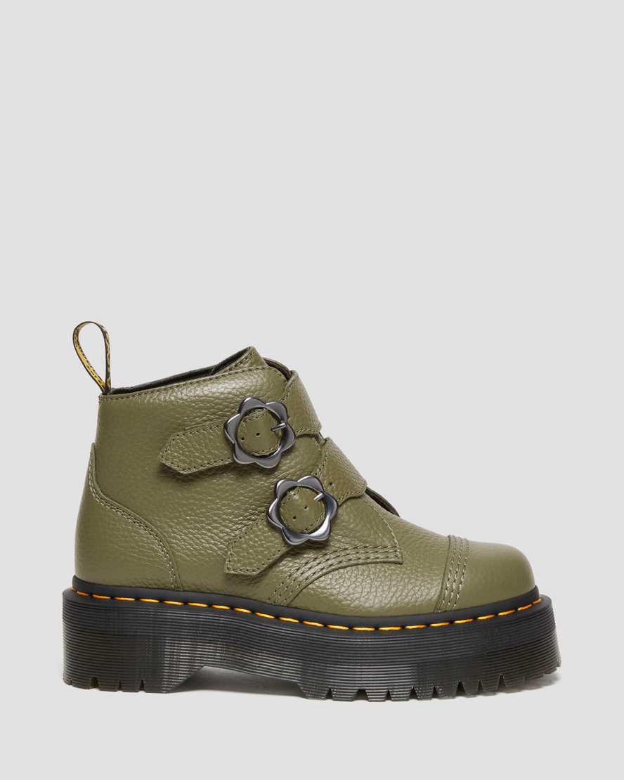 Dr Martens Devon Flower Tokalı Deri Kadın Kalın Taban Bot Haki Yeşil  Türkiye |  90123-LEMY